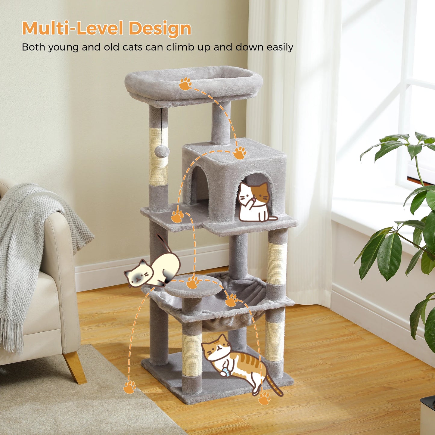 PETEPELACN Cat Tree Indoor 5-Level Tower With Metal Frame
