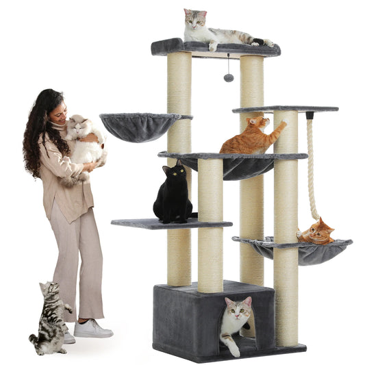 PAWZ Road 5-Tier Cat Tree Tower Hammock And Sisal Posts