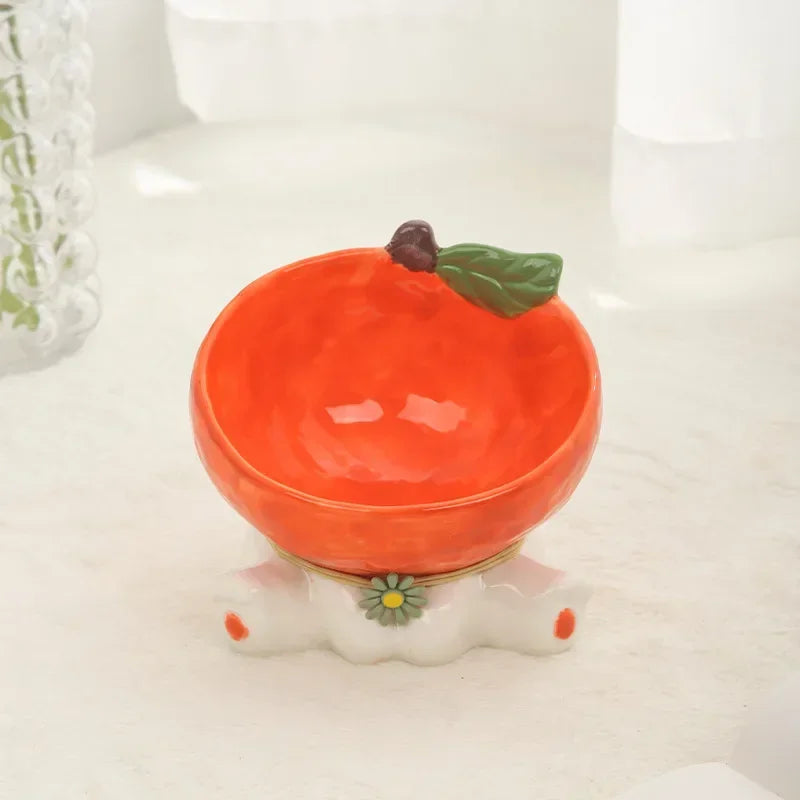 Elevated Cat Fruit Ceramic Bowl For Pets Food And Water
