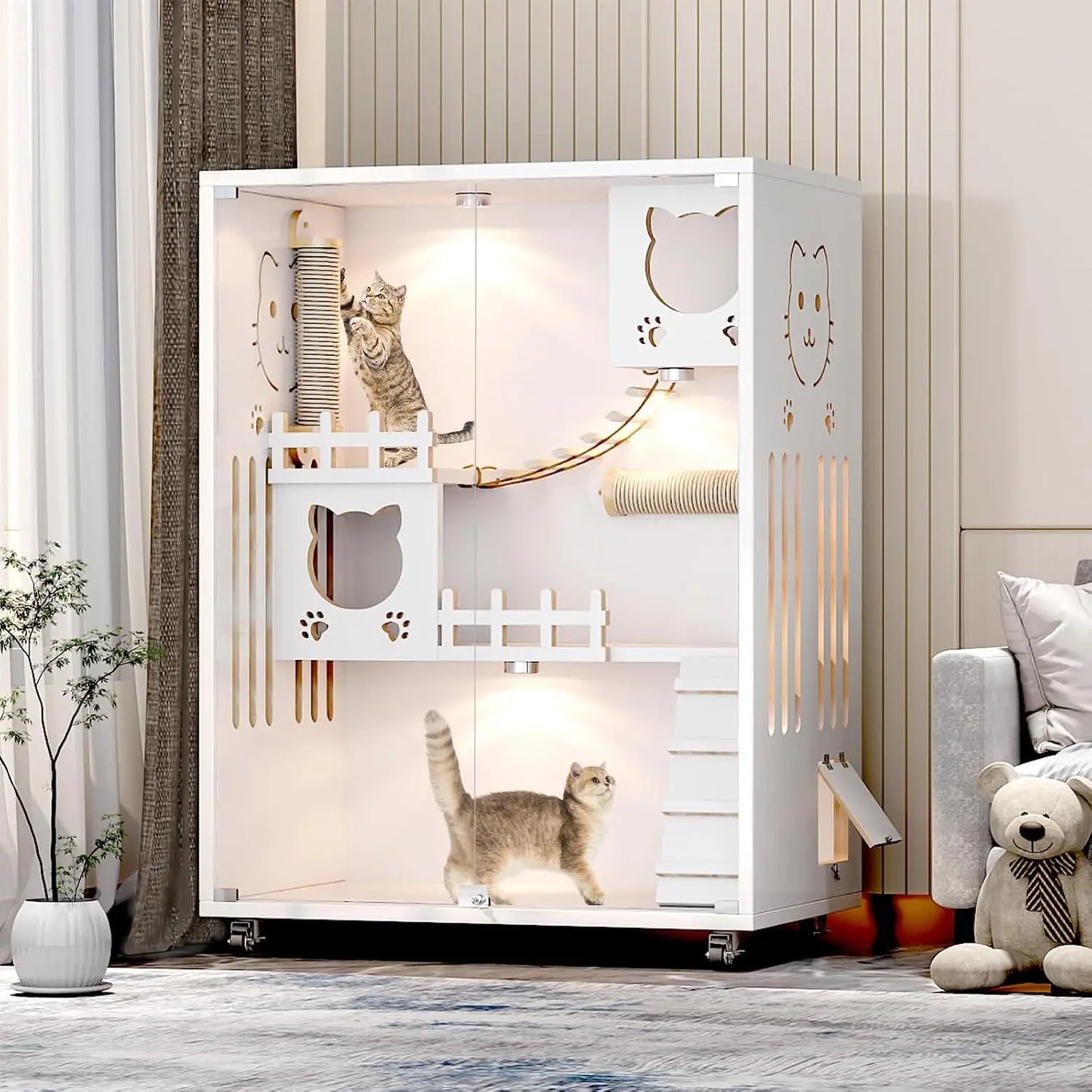 Closure Wooden Large Enclosed Cat Condo With Wheels Indoor Outdoor