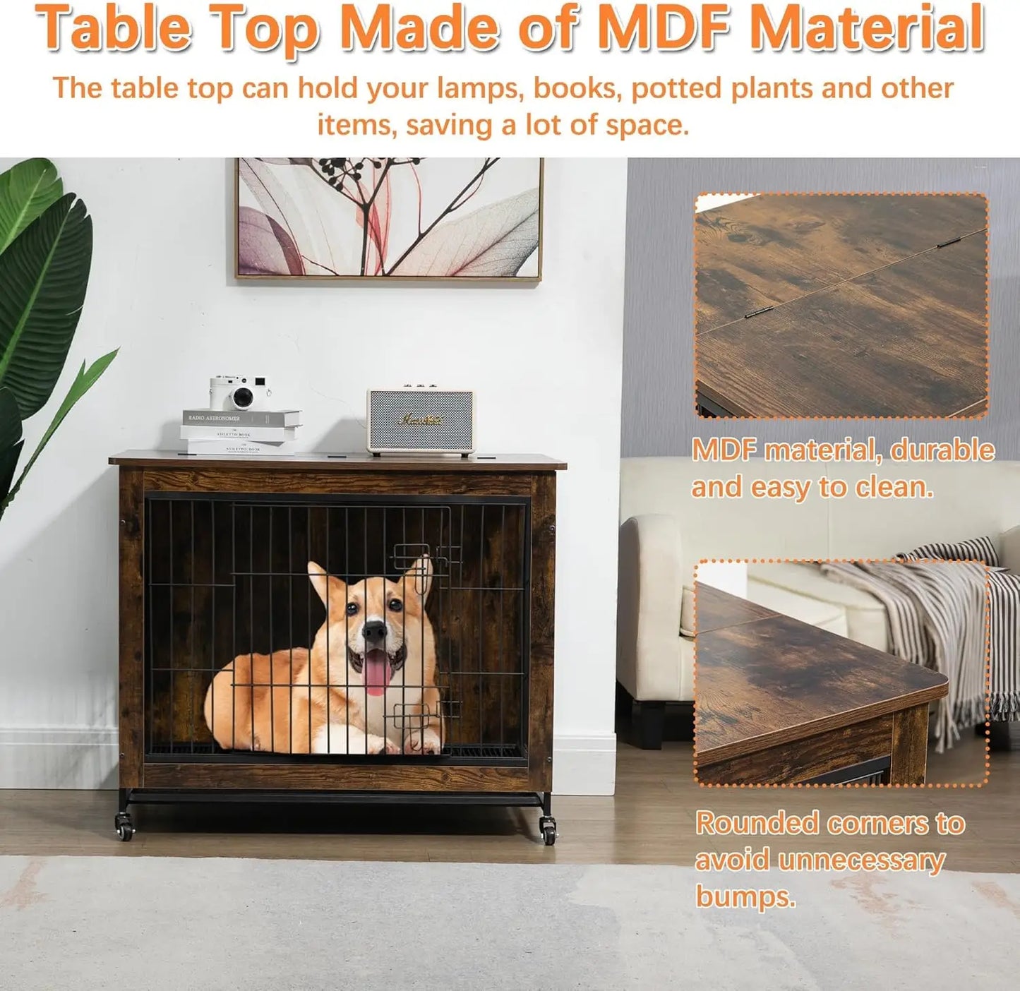 HiMISS Modern Wood And Metal Dog Crate Furniture End Table