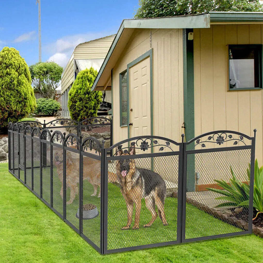 BINGOPA Eight Panel Foldable Metal Dog Playpen With Gate Heavy Duty Whelping Fence Indoor Use
