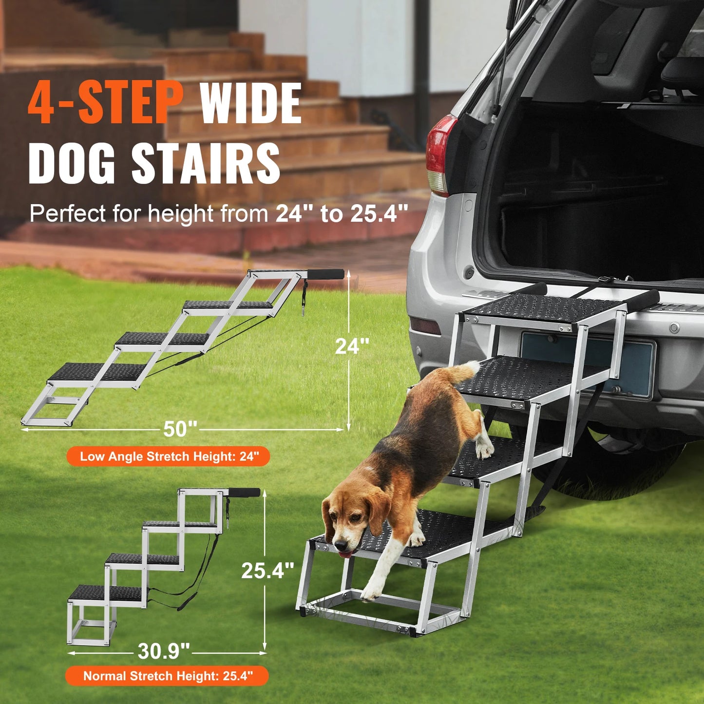 SucceBuy Folding Dog Car Stair Steps Portable Aluminum Pet Steps