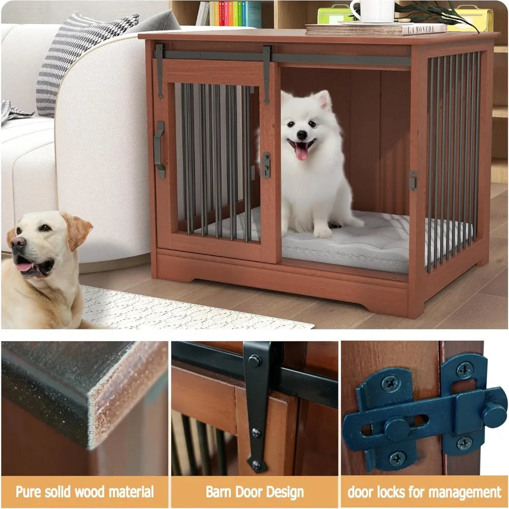 Solid Wood Dog Crate Farmhouse Style Indoor Kennel Dual Door Access