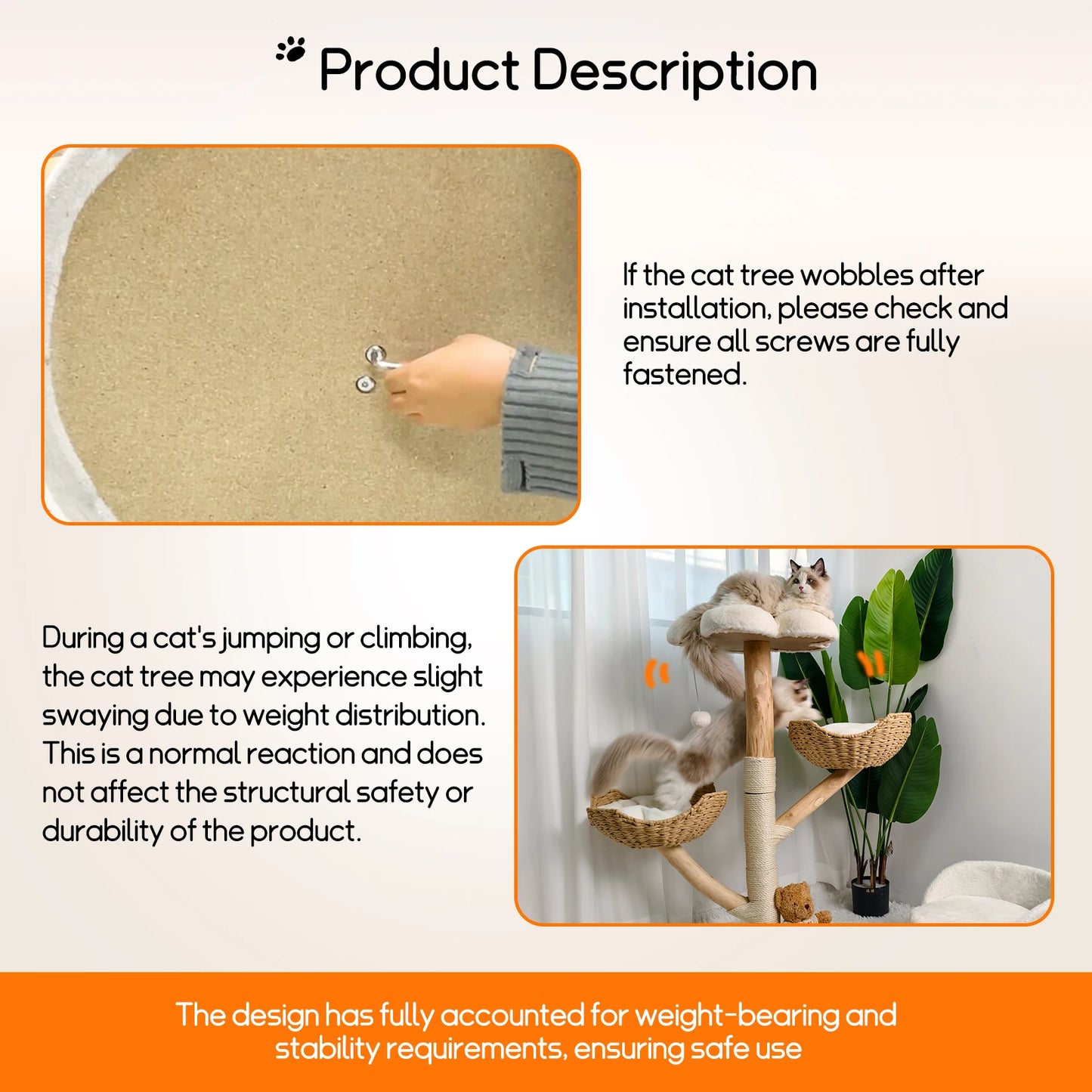 BORWARTCN Cat Tree Tower Multi Level Plush Condo Scratching Posts