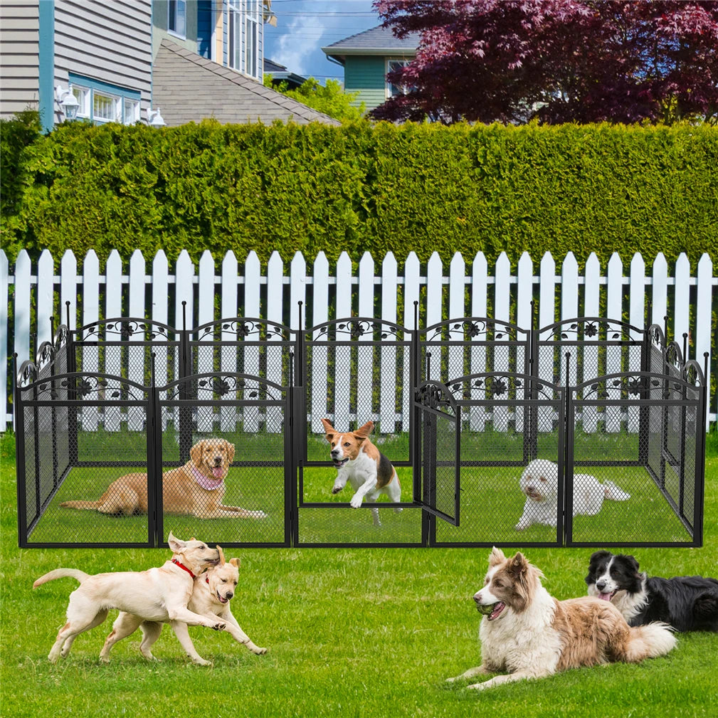 BINGOPA Eight Panel Foldable Metal Dog Playpen With Gate Heavy Duty Whelping Fence Indoor Use