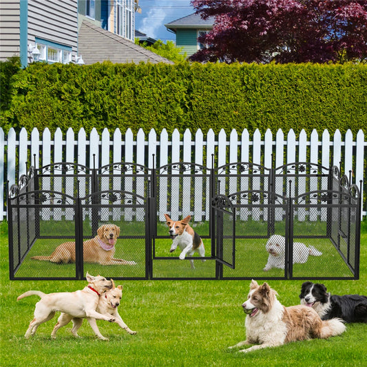 BINGOPA Eight Panel Foldable Metal Dog Playpen With Gate Heavy Duty Whelping Fence Indoor Use